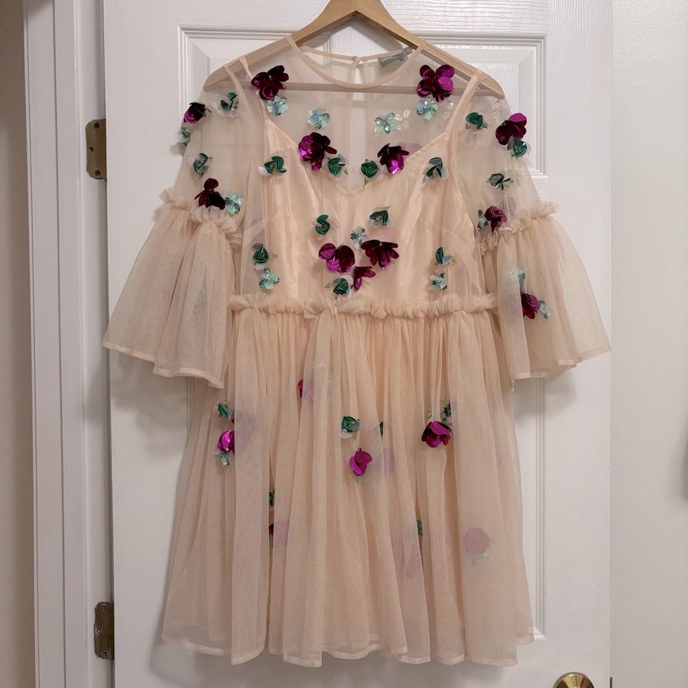 ASOS Embellished Mesh Fluted Sleeve Dress